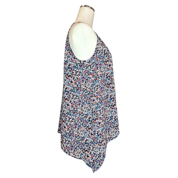 Michael Kors Sleeveless Floral Top Small Hanky Hem Blouse Navy Multicolor Spring - Picture 6 of 11